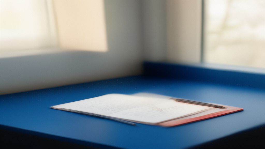 Peaceful workspace with notebook and warm lighting representing mental clarity